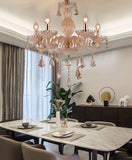 8 Light Amber Glass Italian Chandelier Ceiling Lights Hanging - Warm White