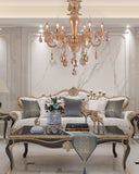 8 Light Amber Glass Italian Chandelier Ceiling Lights Hanging - Warm White