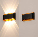 6 LED Outdoor Black Gold Wall Lamp Up and Down Wall Light Waterproof (Warm White) - Ashish Electrical India