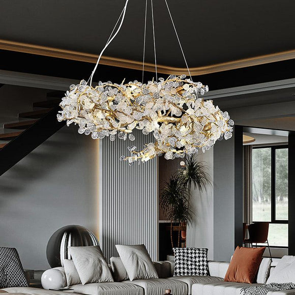 600 MM Crystal Gold Metal LED Low Height Chandelier Hanging Suspension Lamp - Warm White