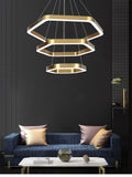 3 Light 3 Hexagonal Rings Pvd Coated Stainless Steel Gold LED Chandelier Hanging Lamp - Warm White - Ashish Electrical India