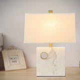 Desk Table Lamp with White Fabric Shade Marble Base for Home and Office Use - Warm White - Ashish Electrical India