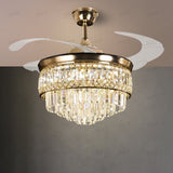 Invisible Gold Ceiling Fan Chandelier with K9 Crystal and Remote Control Retractable ABS Blades - Warm White