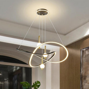 LED Black Golden 3 Light Rings Pendant Chandelier Light - Warm White - Ashish Electrical India