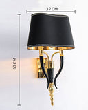 Luxury Black Antique Wall Lamp Electroplated Brushed Brass Fabric Shade