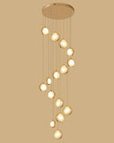 12-LIGHT LED Acrylic Gold Ball DOUBLE HEIGHT LONG CHANDELIER - WARM WHITE