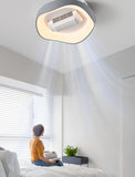 Grey 500MM Round Low Height Ceiling Light with Bladeless Fan LED Chandelier - Warm White