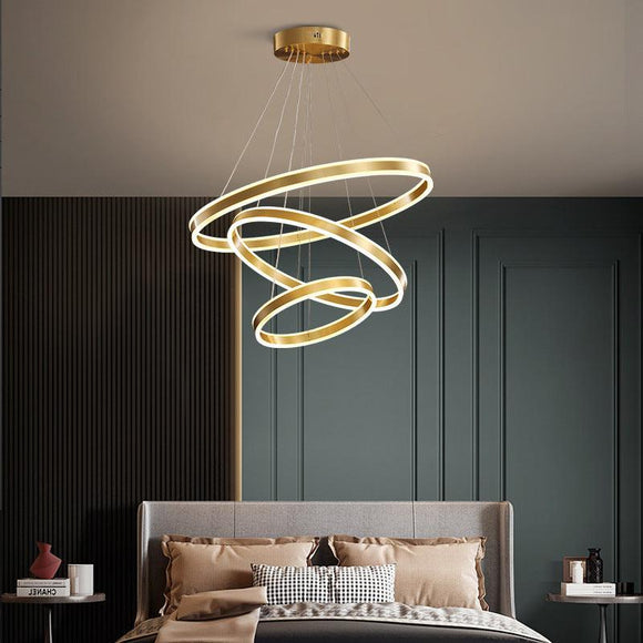 800MM 3 Light 3 Rings Gold Electroplated Modern Double LED Chandelier for Dining Living Room Office Hanging Suspension Lamp - Warm White - Ashish Electrical India