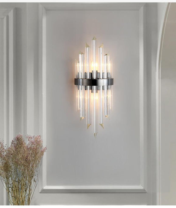 Led Spike Crystal Black Metal Wall Light for Drawing Room - Warm White