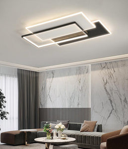 1100x700MM Rectangular White Black Body Modern LED Chandelier Ring for Dining Living Room Office Hanging Suspension Lamp - Warm White