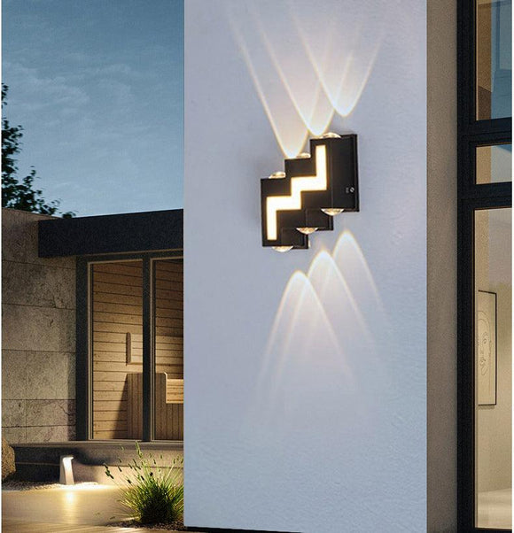 7 LED Outdoor Black Wall Lamp Up and Down Wall Light Waterproof (Warm White)