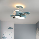 Blue Helicopter Dual Rotating Blade Ceiling Light with Fan LED Chandelier - Warm White