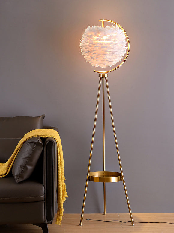 Gold Peach Feather Tripod Floor lamp with Shade Living Room Standing lamp - Gold