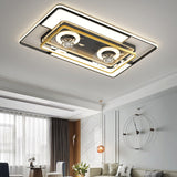 1100x750MM Rectangular Black Low Ceiling Light with Fan LED Chandelier - Warm White