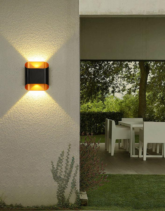 2 LED Outdoor Black Gold Wall Gate Lamp Up and Down Wall Light Waterproof (Warm White) - Ashish Electrical India