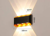 6 LED Outdoor Black Gold Wall Lamp Up and Down Wall Light Waterproof (Warm White)