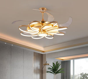 GOLDEN RINGS CEILING FAN CHANDELIER WITH REMOTE CONTROL 4 RETRACTABLE ABS BLADES - WARM WHITE