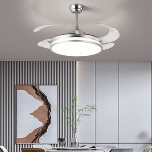 Silver Modern Ceiling Fan Chandelier and Remote Controled for Living Room Drawing Room - Warm White