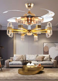 6 Light Transparent Ceiling Fan Chandelier Crystal and Remote Controled for Living Room Drawing Room - Warm White