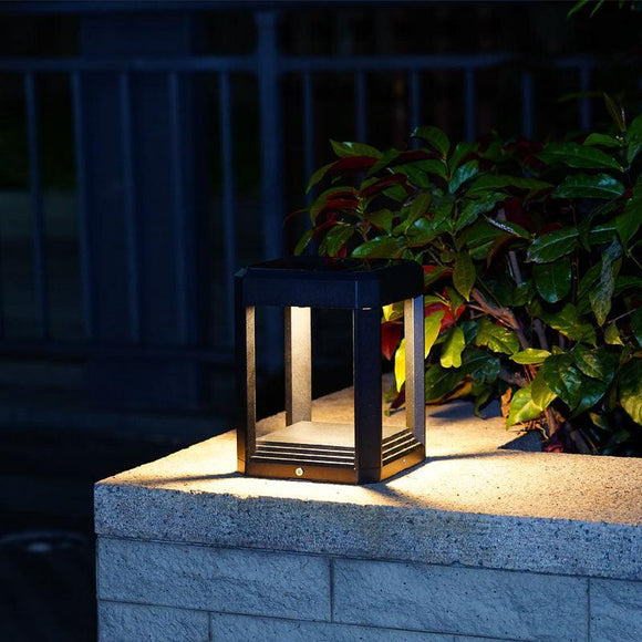 Led Modern Pillar Light Black Metal Gate Lamp Lantern Post - Warm White
