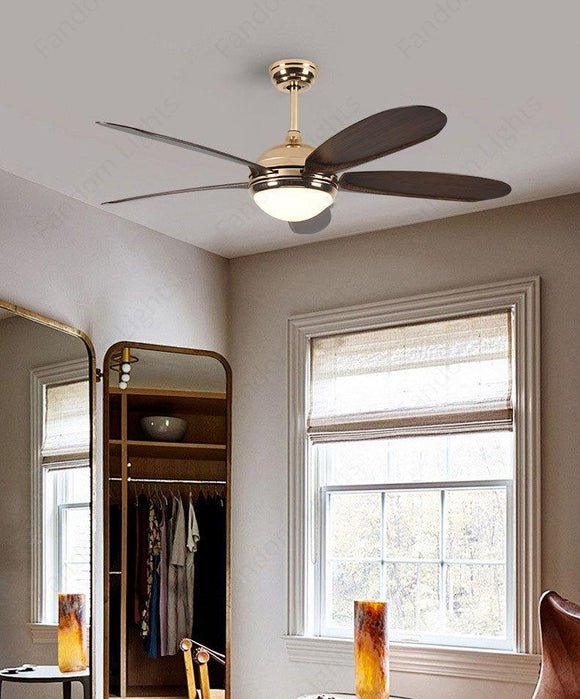 52 Inch 5 Blade Wind lamp Gold ceiling fan remote Controlled - Dark Wood