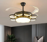 Invisible Black Rings Ceiling Fan Chandelier with Remote 4 Retractable ABS Blades - Warm White