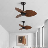 32 Inch Wind Wooden Palm Leaf ceiling fan remote Controlled - Dark Wood