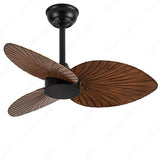 32 Inch Wind Wooden Palm Leaf ceiling fan remote Controlled - Dark Wood