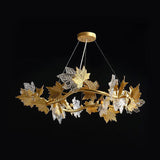 600 MM Crystal Gold Metal LED Maple Leaf Chandelier Hanging Suspension Lamp - Warm White