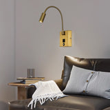 Led Antique Gold Gooseneck LED Reading Wall Light with USB Charging - Warm White