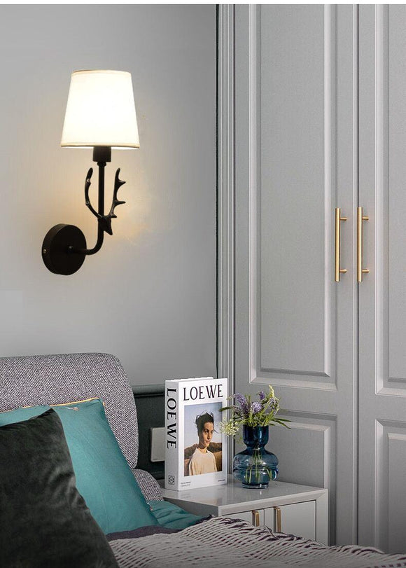 LED Wall Light Deer Wall Sconce Light Fixture - Black with Fabric Shade - Ashish Electrical India