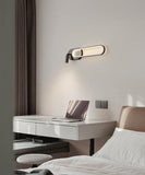 LED 16W Black Oval Bedside Wall Ceiling Light with Spot - Warm White
