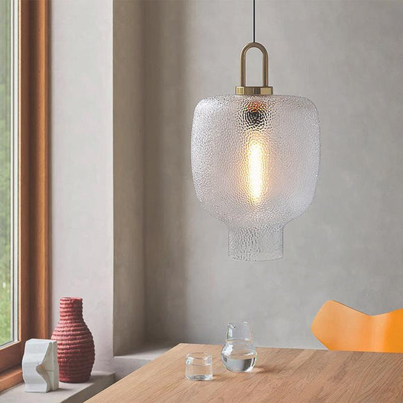 1 Light LED Clear Sand Blast Glass Gold Pendant Ceiling Light - Warm White