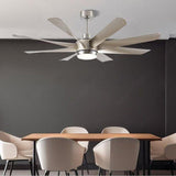 60 Inch 8 Blades Matt Chrome Ceiling Fan with LED Light and Remote Control