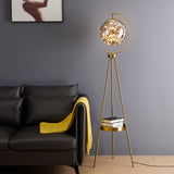 Gold Fairy Light Glass Metal Floor lamp with Table Living Room Standing lamp