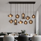 10 LIGHT Black SMOKEY GLASS CHANDELIER CEILING LIGHTS HANGING - WARM WHITE