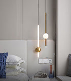 LED 2 Light Modern Gold Long Bedside Hanging Pendant Ceiling Lamp Light Fixture - Warm White