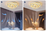 500 MM White Gold Low Ceiling Light with Fan LED Chandelier - Warm White