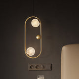 2 Light LED Gold Acrylic Ball Pendant Ceiling Hanging Light - Warm White