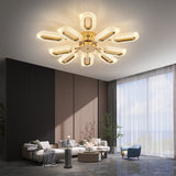 12 Light Oval Crystal Gold LED Chandelier for Living Dining Room Light- Warm White