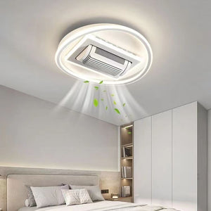 500MM Round Low Height Ceiling Light with Bladeless Fan LED Chandelier - Warm White