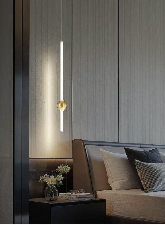 LED 1 Light Brass Gold Long Bedside Hanging Pendant Ceiling Lamp Light Fixture - Warm White