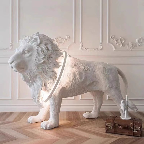 White Lion Huge Sculpture Ring Floor Lamp