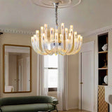 16 ARM Champagne Gold GLASS Spanish CHANDELIER CEILING LIGHTS HANGING LAMP - WARM WHITE