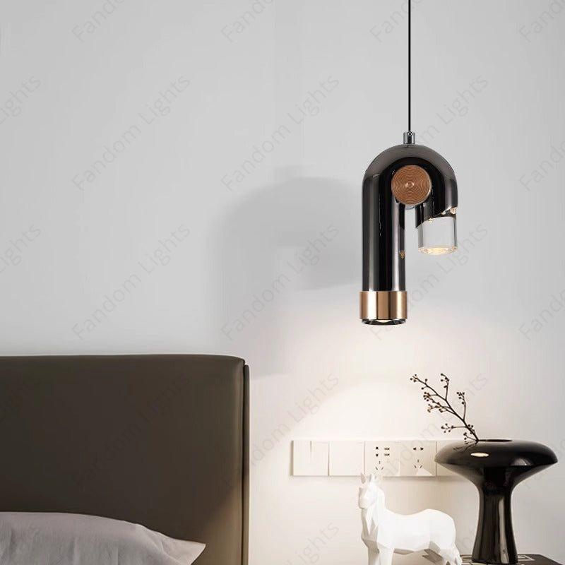led Black Rose Gold Crystal Pendant Light Bedside Hanging Corner