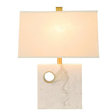 Desk Table Lamp with White Fabric Shade Marble Base for Home and Office Use - Warm White