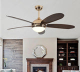 52 Inch 5 Blade Wind lamp Gold ceiling fan remote Controlled - Dark Wood