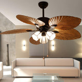 52 INCH WIND WOODEN PALM LEAF CEILING FAN REMOTE CONTROLLED With 3 Lights - DARK WOOD - Ashish Electrical India