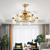 6 Light Transparent Ceiling Fan Chandelier Crystal and Remote Controled for Living Room Drawing Room - Warm White