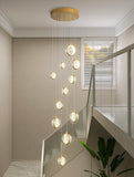 12-LIGHT LED Acrylic Gold Ball DOUBLE HEIGHT LONG CHANDELIER - WARM WHITE - Ashish Electrical India